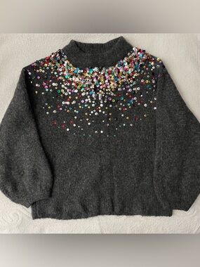 Zara Sequin Collar Cropped Sweater